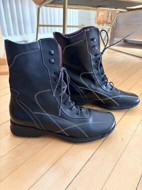 Size 5.5/6 Made in Italy Genuine Leather Black Lace-Up Ankle Boots